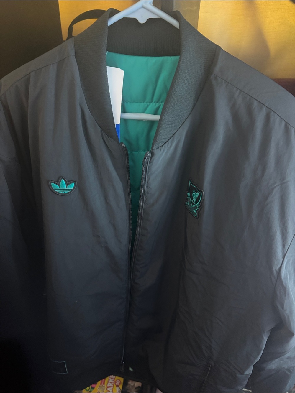 adidas Gray Bomber Jacket with Teal Lining